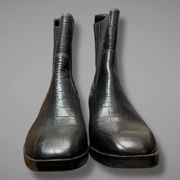 Women's 8.5 VINTAGE FOUNDRY CO. Black Square Black Leather Main Chelsea Boots - Picture 7 of 11